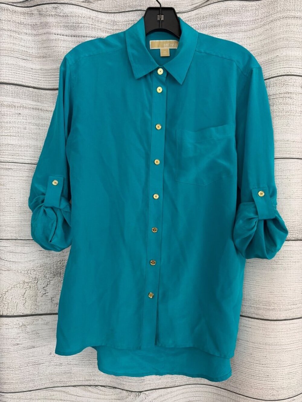 Michael Michael Kors Teal Button-Down Roll-Up Sleeves Shirt Size XS